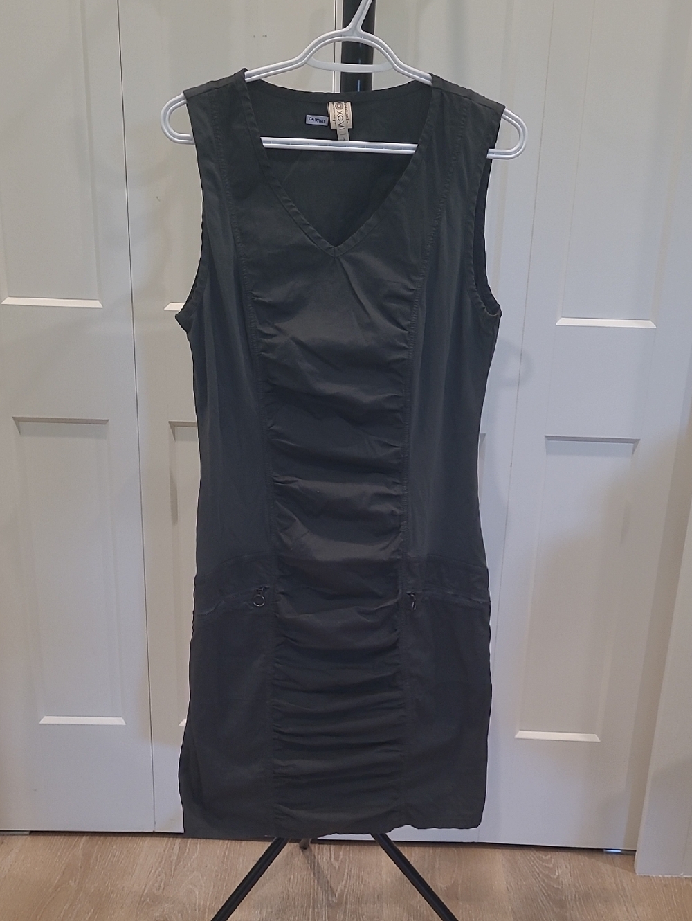 XCVI Black Sleeveless V-Neck Ruched Mini Dress